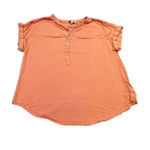 Lucky Brand Shirt Women's Large Orange Textured Short Sleeve Boho Western Casual